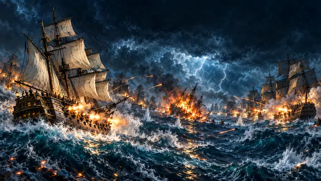 Fleet battle in the storm